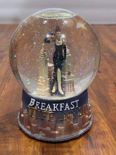 NOS Vintage Breakfast at Tiffany’s Glitter Waterglobe Musical Snow Globe - New!