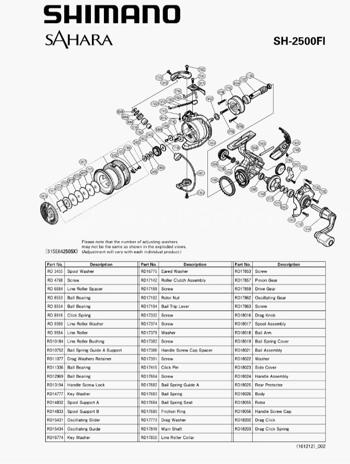 Shimano Sahara 3000FE exploded view diagram
