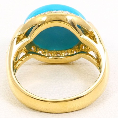 18K Yellow gold ring 8 Japan size Turquoise Diamond 6.0g Free shipping Used - Picture 6 of 9