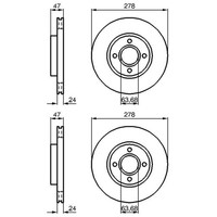 2X Bosch Bremsscheiben 278Mm BelÜFtet Vorne Passend FÜR Ford Cougar Mondeo