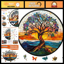 500-Piece Wooden Stained Glass Tree of Life Puzzle  Unique Mosaic Shape for Fam