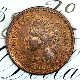 1869/69 SNOW 3b FS 301 CHOICE AU INDIAN HEAD PENNY FROM COLLECTION