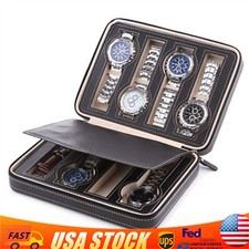 8 Slot Watch Box Display Organizer Storage Travel Watch Case W/ Zipper PU