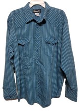Vtg Wrangler Western Shirt Mens XL Blue Pearl Snap Stripe Long Sleeve EUC