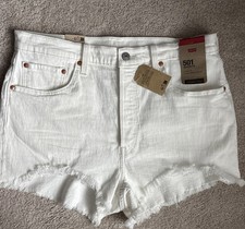 Levi's 501 Women s Shorts NEW high rise button fly cutoff Off-white Size 32