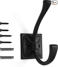 Wall Hooks,5 Pack Coat Hooks Hardware Towel Hooks for Hanging Coats Black Robe H