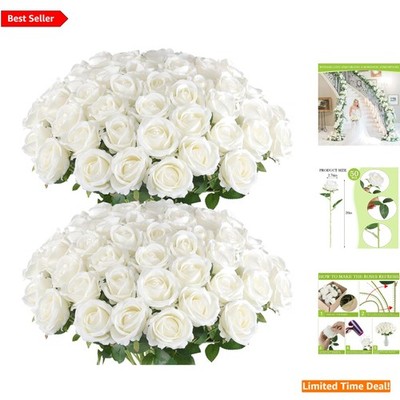 Versatile & Lifelike 50 White Silk Roses - Maintenance-Free Floral Decor