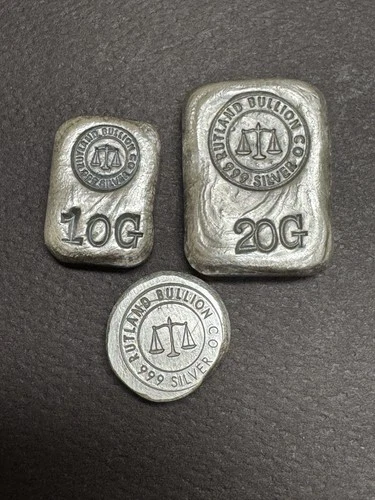 Rutland Bullion Co. FRACTIONAL LOT  35g Hand Poured Silver Bar .999 Silver