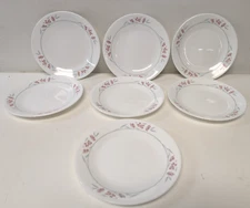 Lot of 7 Corelle SILK BLOSSOMS 6 3/4" DESSERT PLATES Mauve Flowers Gray Leaves