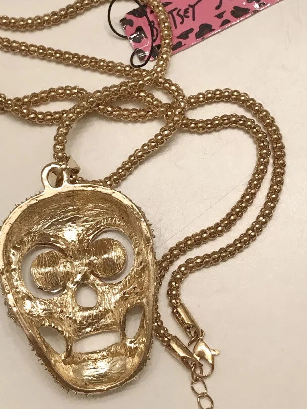 Collar Colgante Cabeza Calavera Esqueleto Ojos Rojos Esqueleto Estrás Betsey Johnson Nuevo con Etiquetas Foto 4 de 4