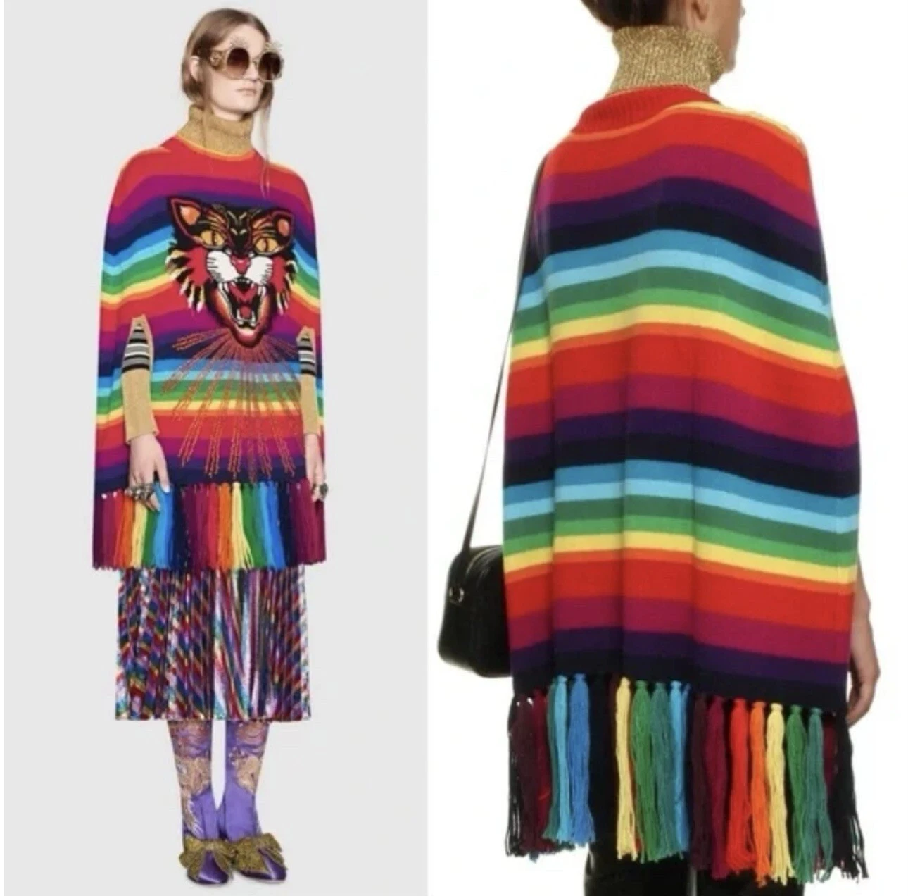 Nuovo Gucci 2017 Angry Cat Rainbow Cape Maglione Giacca Cappotto 38 40 42 44 S M