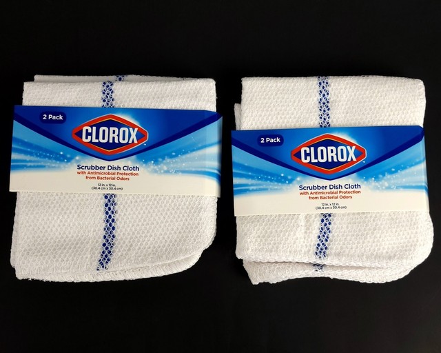 () Clorox Dish Cloth White Blue Stripe Antimicrobial Protection 12x12
