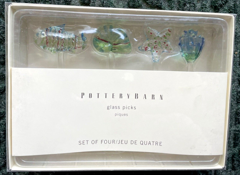 Pottery Barn Glass Pick Set: 4 Sea-themed Picks - Free Ship - Brand New in Box