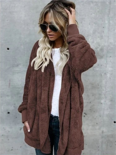 Womens Hooded Sherpa Jacket Fleece Cardigan Winter Trendy Plush Coat - Bild 6 von 30