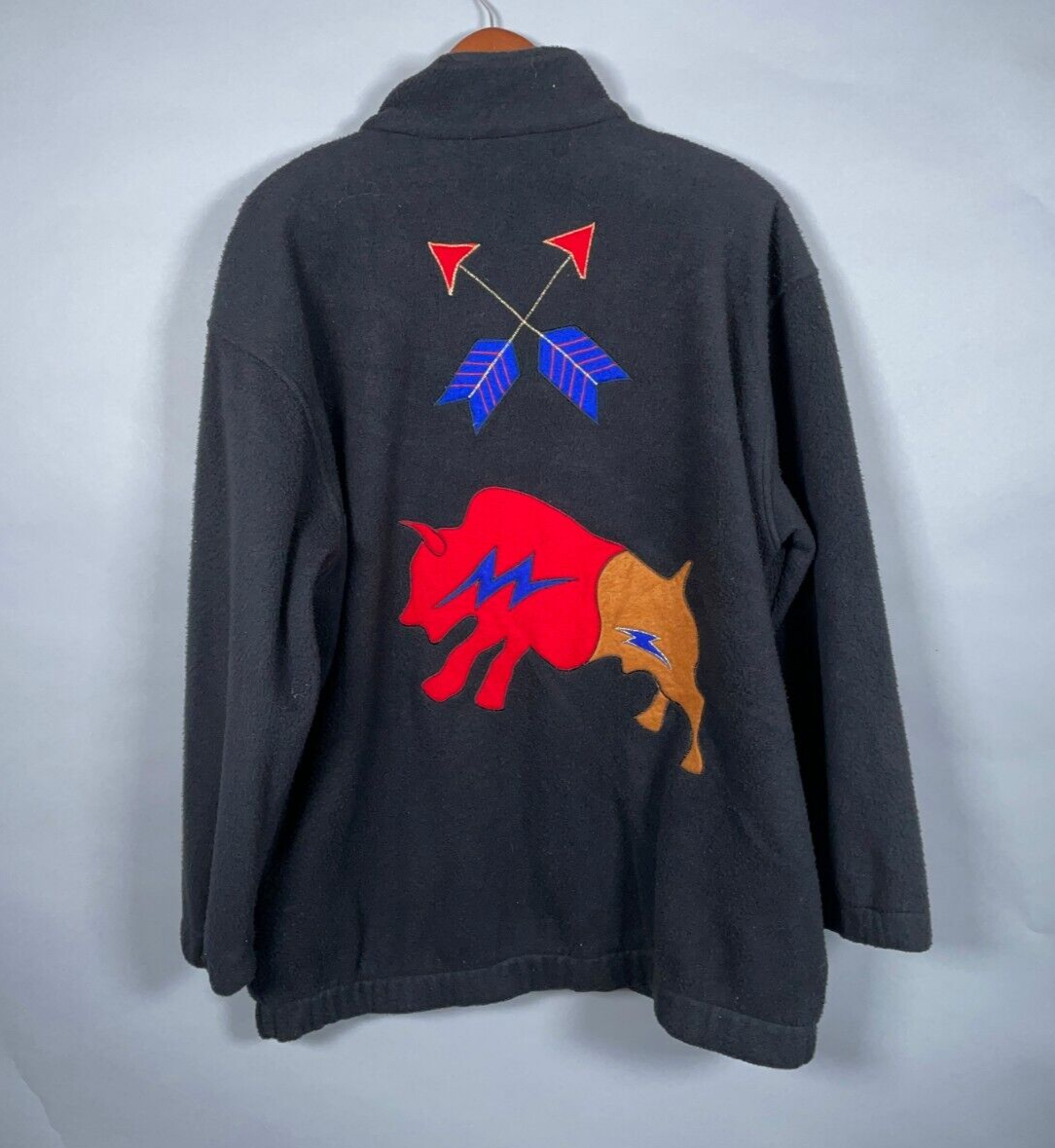Southwestern Motif Embroidery Zip Up Fleece Jacket Women's Medium