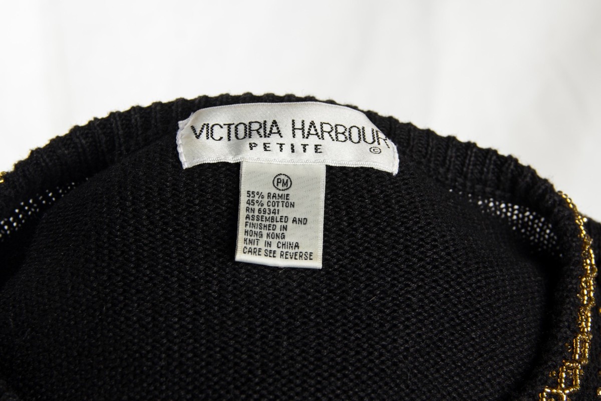 Top Col V Victoria Harbour Noir Avec Perles Dorées - Taille L/PL, Occasion Excellent état