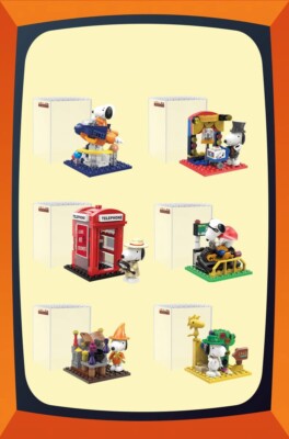 Blindbox Überraschung ~ Peanuts Snoopy DIY Mini Block Display Ziegel Set mit Deckel