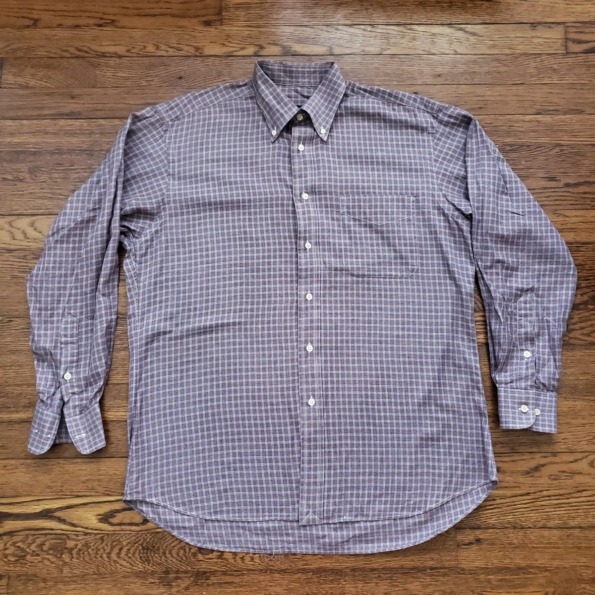 Ike Behar Plaid Purple Dress Shirt Mens Size M Windowpane Oxford Button Down L/S
