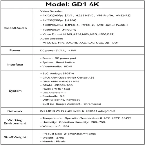 New Android TV Stick GD1 4K Streaming Media Player for Netflix Google WiFi Box - Picture 12 of 12