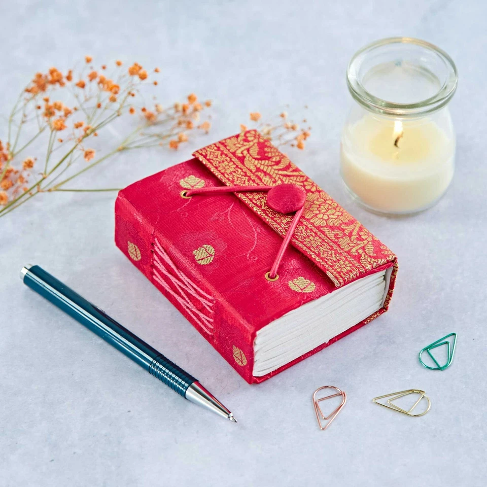 Sari Fabric Pocket Journal Notebook 6 Colours 9cm x 11cm Unlined Recycled Paper - Image 3 of 4