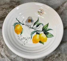 Large Pasta Bowls Lemon With Bird 9x2” Ceramica Cuore Made In Italy Set Of 2 New