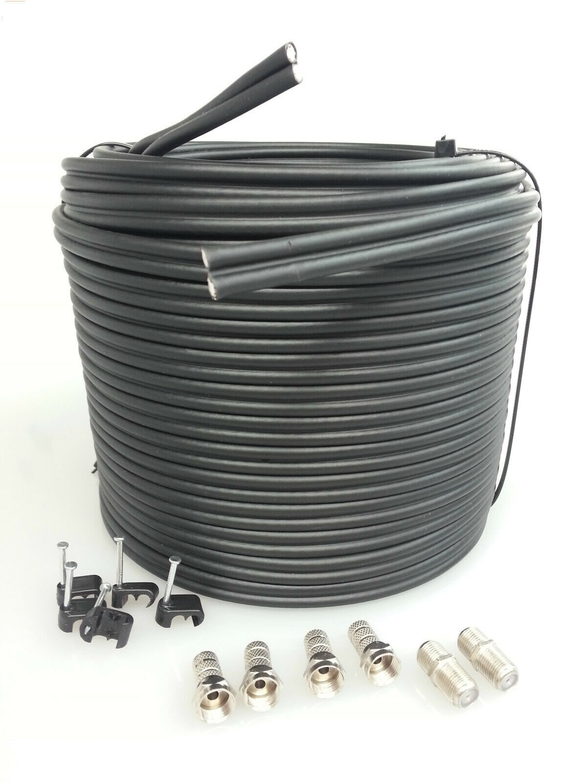 50m Black twin shotgun Satellite Extension TV coax cable For Sky HD Q / Freesat