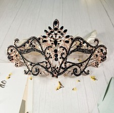 Masquerade Mask Luxury Black Crystal, Rhinestone Gold Mask, Black Diamond Mask