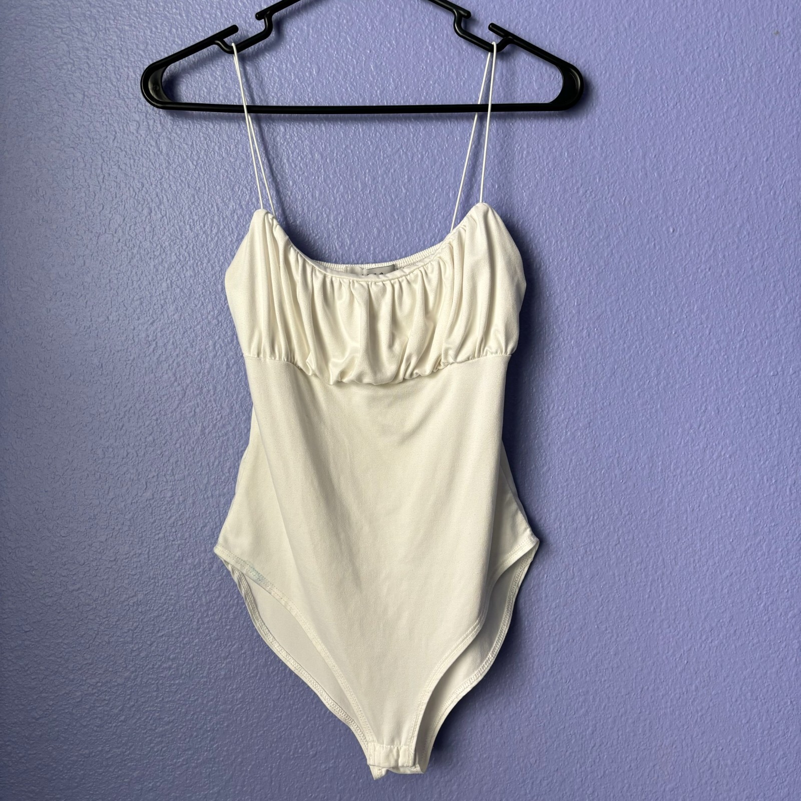 White Cream Ruched Bust Spaghetti Strap Sleeveless Gaze Bodysuit Preppy Coquette Style-image