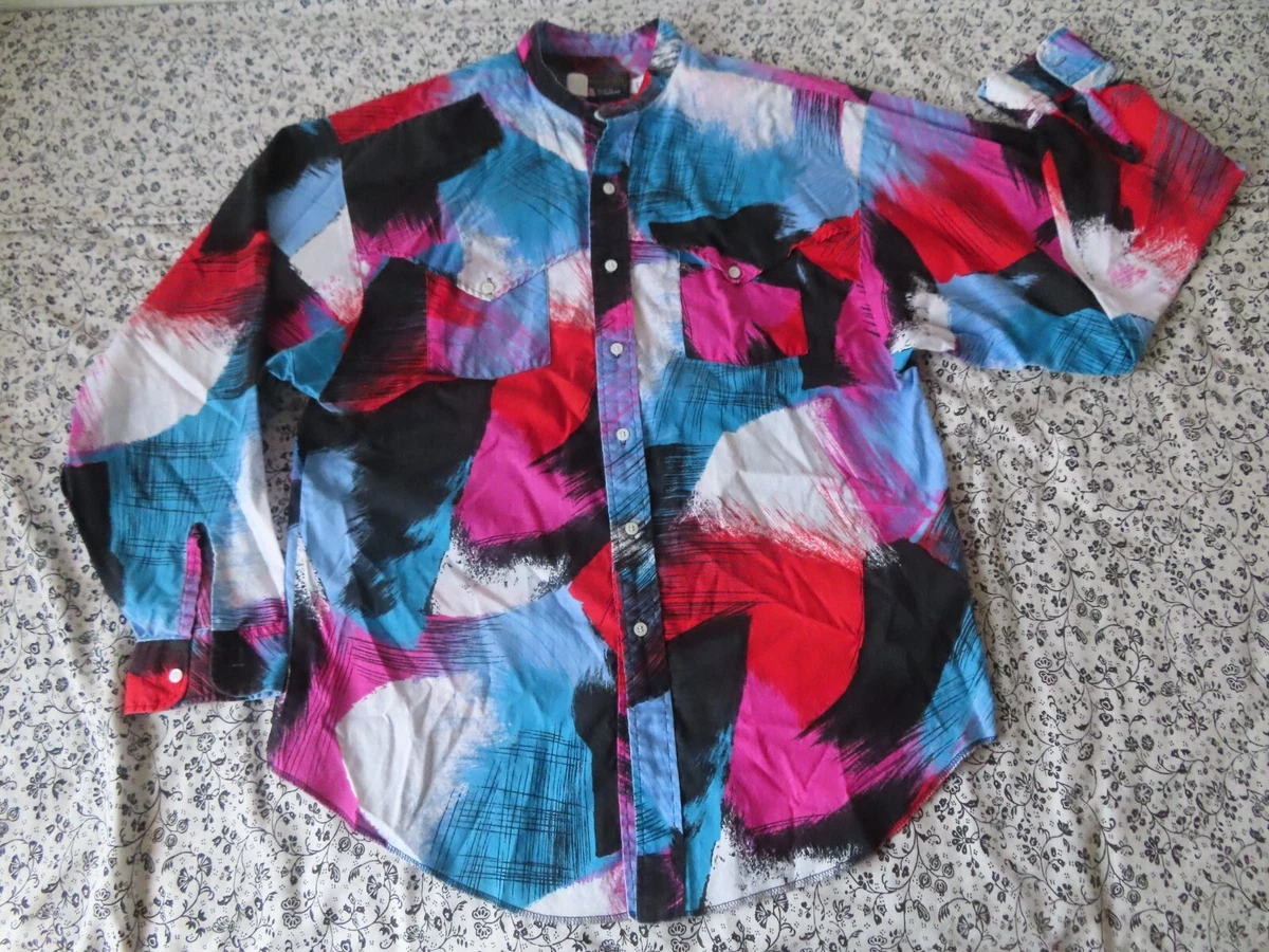 VTG Panhandle Slim Men s Western Shirt Cotton Long Sleeve Colorful L 16 1 2