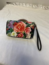 Floral Print Double Zip Around Large Wallet With Removable Strap