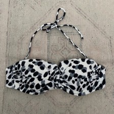 Victorias Secret VS Sz 34B Bikini Swim Top White Leopard Print Bandeau Halter