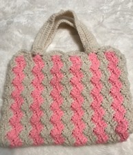 Vintage 1960s Girls Pink White Crochet Handbag Purse