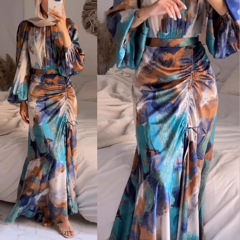 Women Muslim Islamic Fashion Drawstring Bodycon Slim Long Dress Party Abaya  Gown