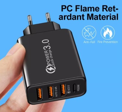USB Mehrfachstecker 3 USB+TypC Mehrfach Schnellladegerät Netzteil Adapter 3.0 DE