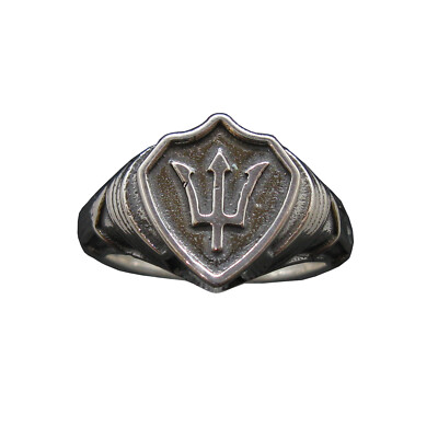 Sterling Silver Signet Ring Poseidon Symbol Trident Solid Genuine Hallmarked 925