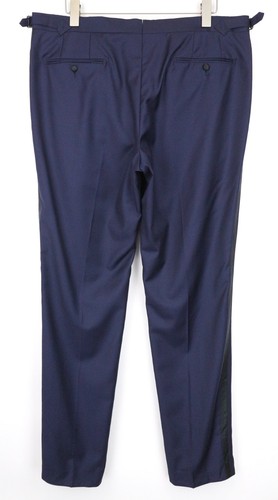 SUITSUPPLY Tux Mens Trousers UK46R Blue Slim Melange Wool Flat-Front - Picture 2 of 6