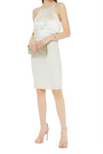 NWT Halston Womens White Fringed crepe Mini Cocktail Party Dress 2 $375