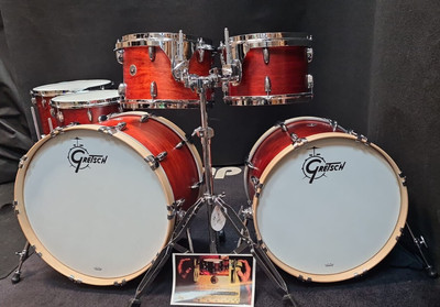 GRETSCH USA BROOKLYN Satin Burnt Orange Drumset Doppelbassdrum Schlagzeug