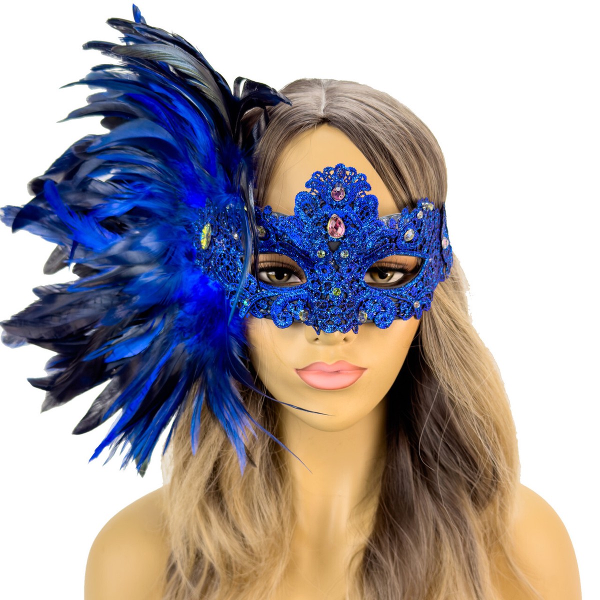 Blue Side Feather Masquerade Mask Blue Side Feather Masquerade Mask