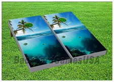 CORNHOLE BEANBAG TOSS GAME w Bags Game Boards Ocean Fish Palm Trees Sea Set 961