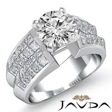 Invisible Prong Setting Round Diamond Engagement Cathedral Ring GIA G SI1 2.72Ct