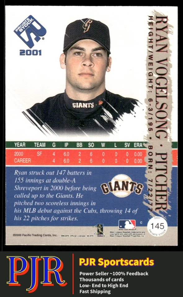 Ryan Vogelsong 2001 Pacific Private Stock #145 San Francisco Giants - Изображение 2 из 2