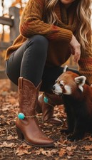 Women Gold Metal Chain Boot Bracelets Shoe Turquoise Blue Charm Southwestern SET