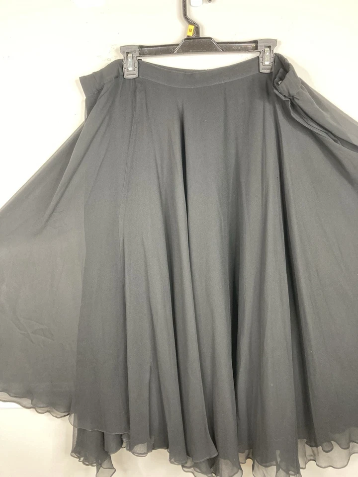 Black Tie Vtg 100% Silk Circle Skirt Woman Size 22 Side Zip And Pocket Black - Image 2 of 4