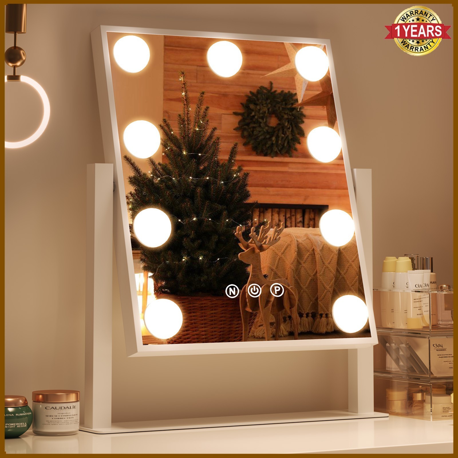 Vanity Mirror With Lights 9 Dimmable Bulbs 360° Rotation Makeup Mirror Tabletop