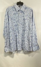 Eton Men's Blue White Contemporary Fit Abstract Print Dress Shirt Size L