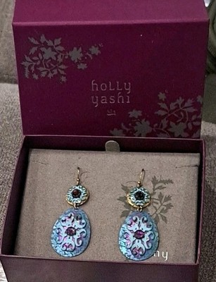 Holly Yashi Blue & Purple Niobium  Crystals Intricate Filigree Xtra Backs Box