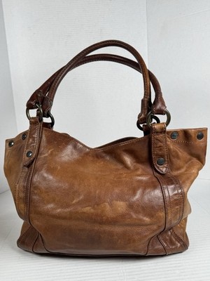 Frye Brown Genuine Distressed Leather Shoulder Tote Handbag
