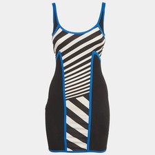 Versace Black Knit Striped Silk Detail Sleeveless Sheath Mini Dress S
