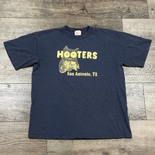 Vintage 90s Hooters San Antonio TX Owl Logo Blue Striped USA Made TShirt Mens XL